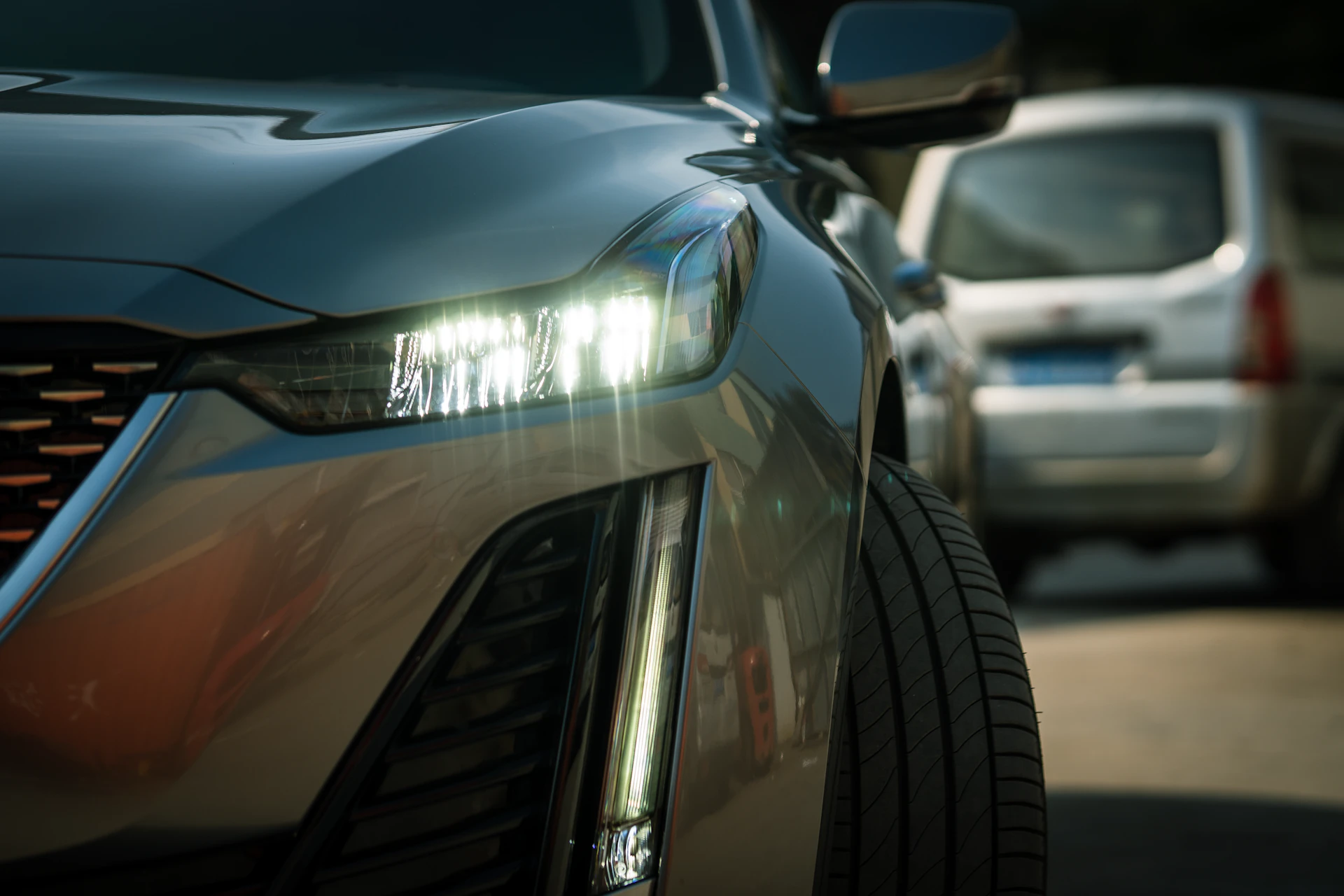 Headlight and lighting check during a used car safety inspection in Toronto