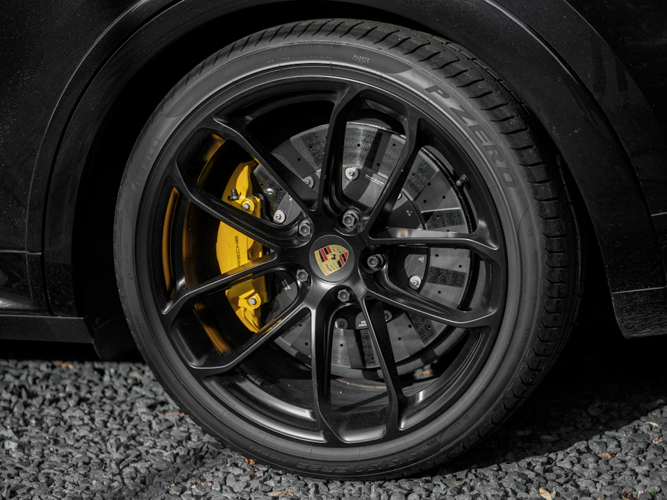 Porsche alloy wheel and Pirelli tire after tire installation in Toronto