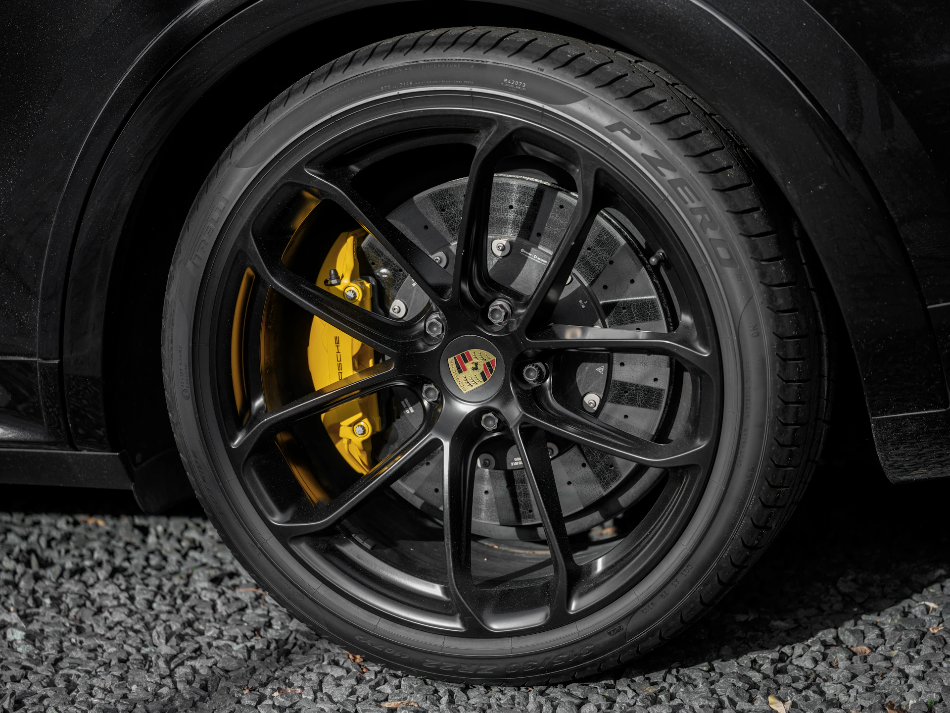 Porsche alloy wheel and Pirelli tire after tire installation in Toronto